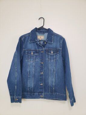Red Star Womens S Jean Jacket Medium Wash Denim Blue Button Up 100% Cotton Y2K